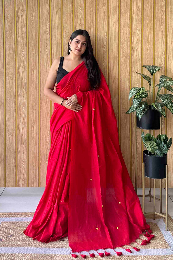 Red Handloom Cotton Saree