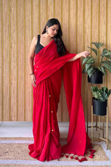 Red Handloom Cotton Saree