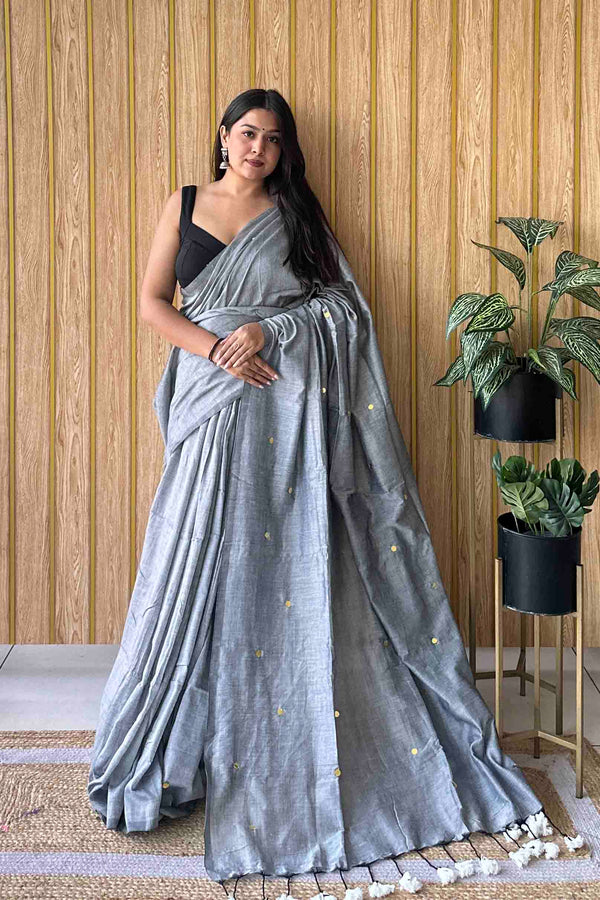 Grey Handloom Cotton Saree