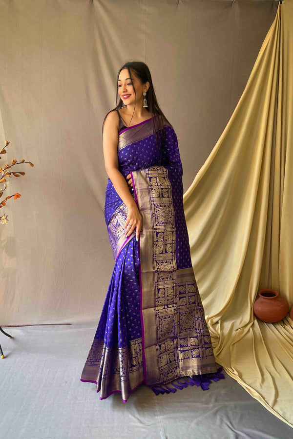 Purple Zari Weaving Banarasi Silk Saree