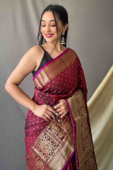 Maroon Zari Weaving Banarasi Silk Saree