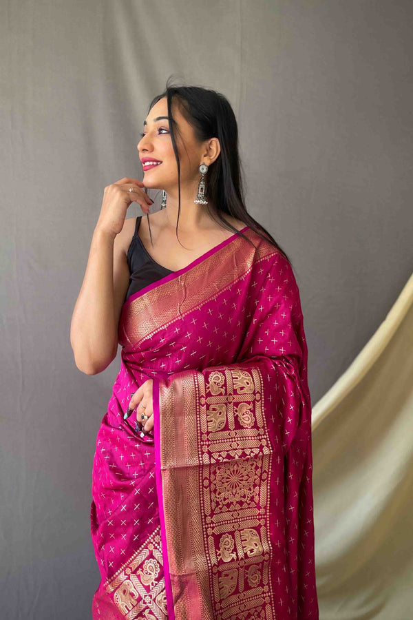 Pink Zari Weaving Banarasi Silk Saree
