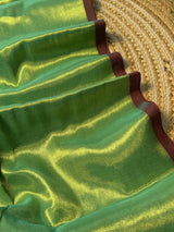 Parrot Green Handloom Cotton Tissue Saree