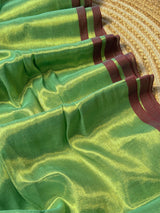 Parrot Green Handloom Cotton Tissue Saree