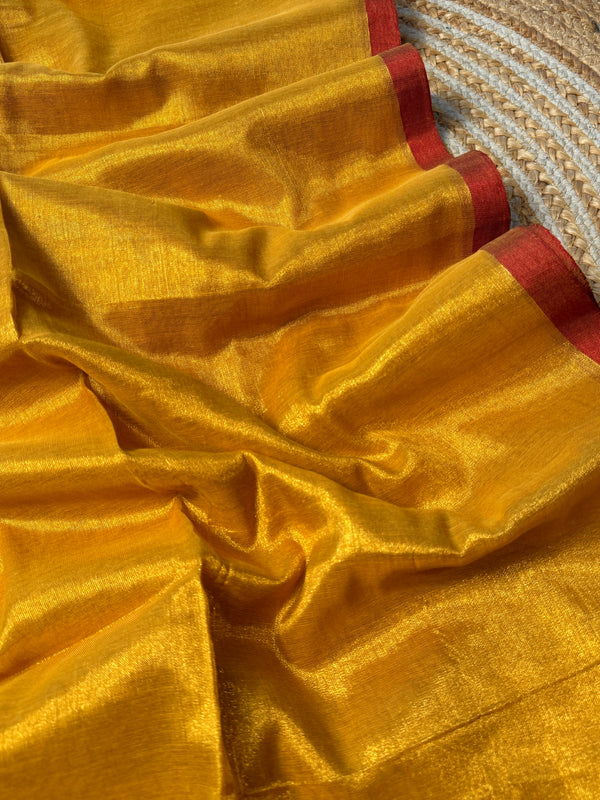 Yellow Handloom Cotton Tissue Saree