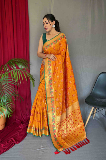 Mustard Yellow Patola Silk Zari Weaving Saree