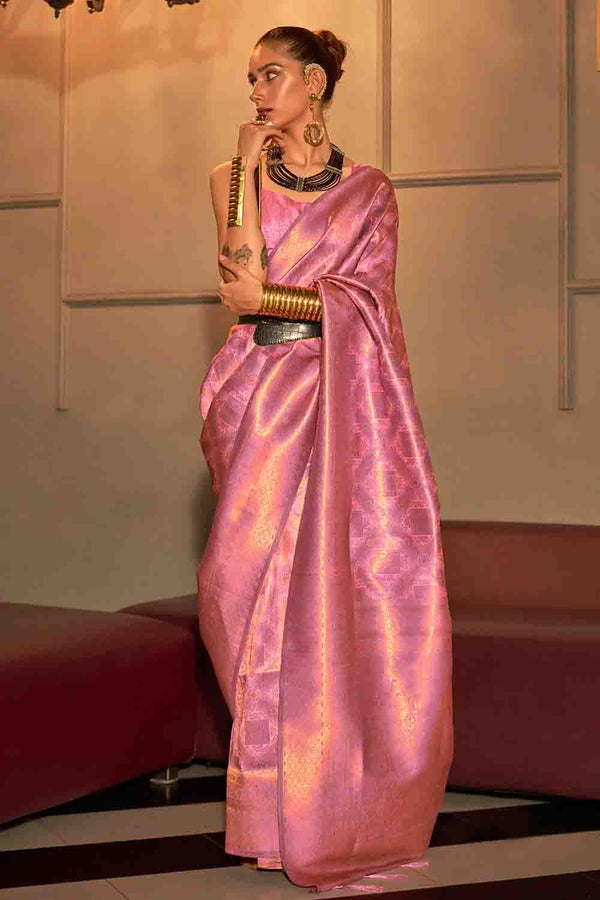 Plum Pink Woven Kanjivaram Silk Saree