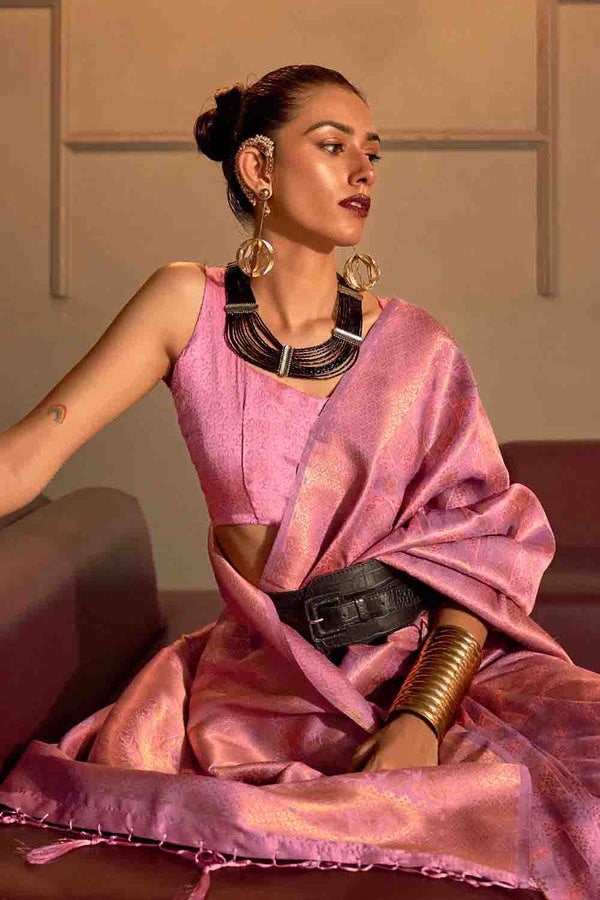 Plum Pink Woven Kanjivaram Silk Saree