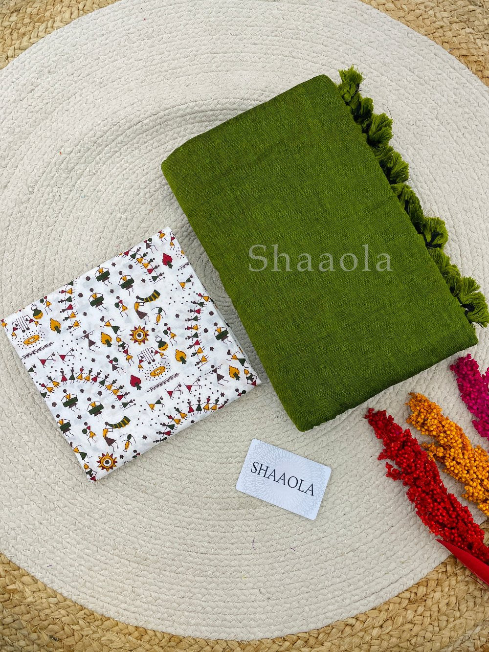 Mehendi Handloom Cotton Saree With Designer Blouse