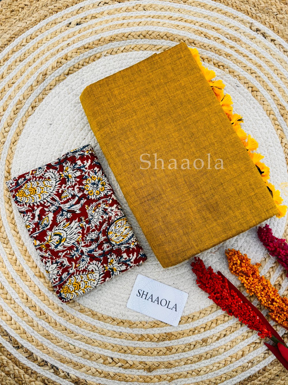 Mustard Handloom Cotton Saree With Designer Blouse