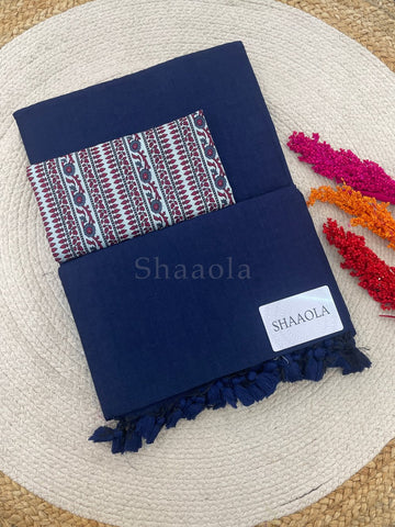 Navy Blue Handloom Cotton Saree With Designer Blouse