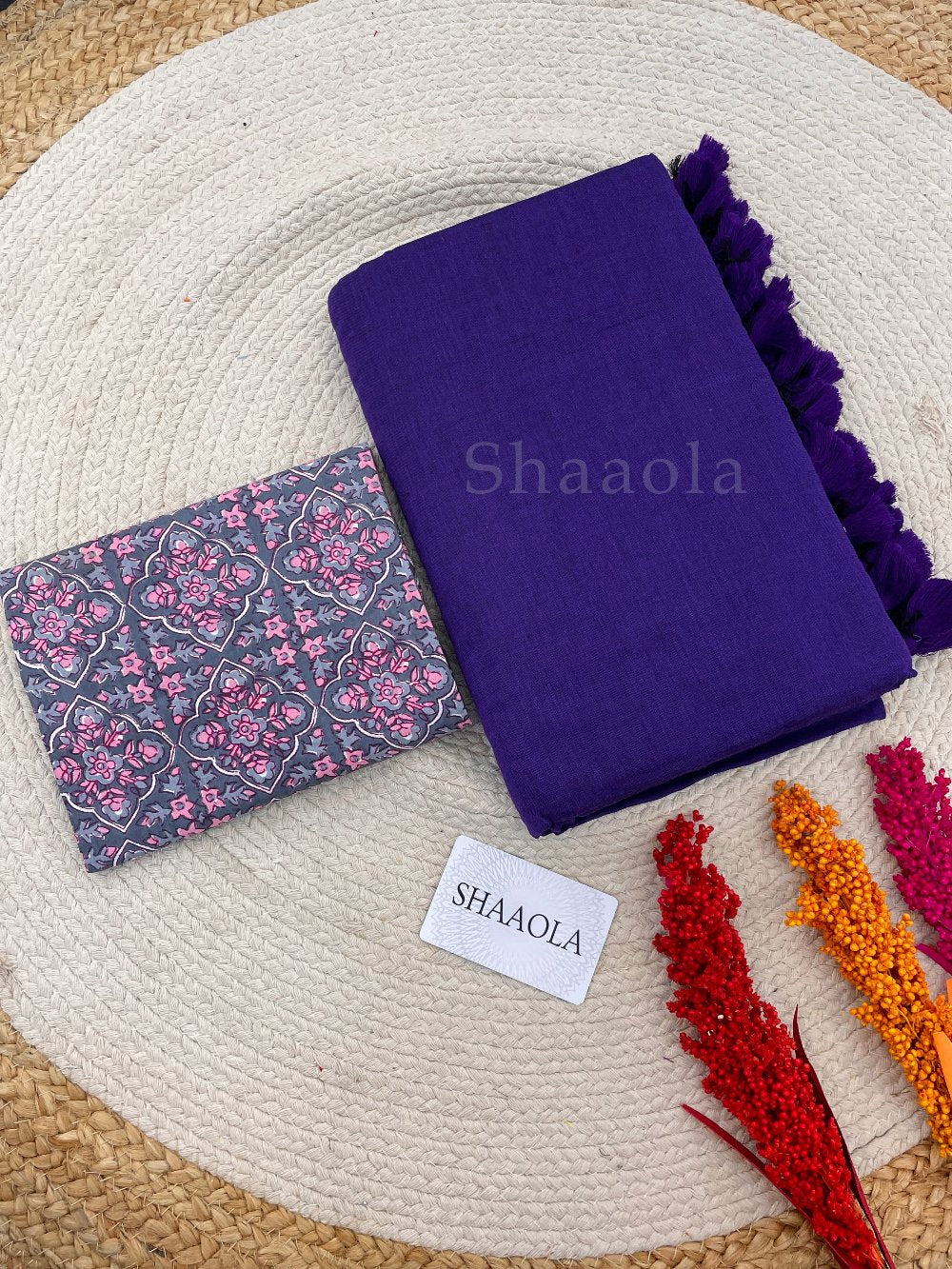 Purple Handloom Cotton Saree With Designer Blouse