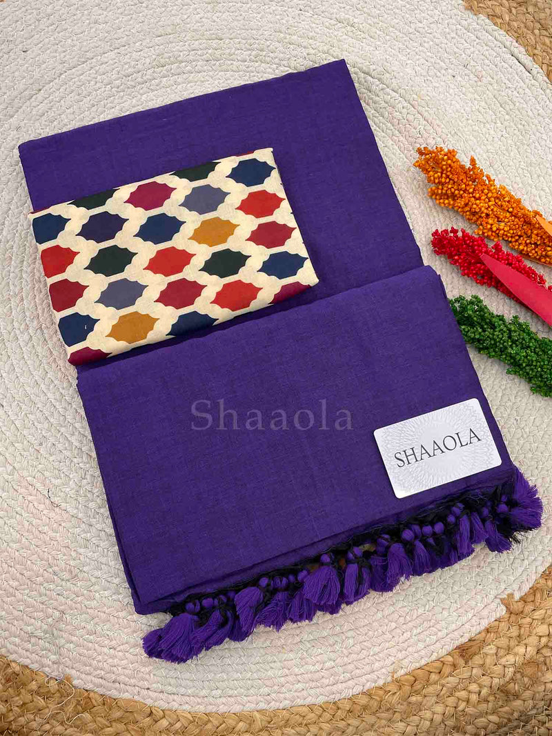 Purple Khadi Saree With Designer Blouse