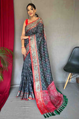 Grey Patola Silk Zari Weaving Saree