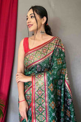 Dark Green Patola Silk Zari Weaving Saree