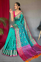 Ocean Green Patola Silk Zari Weaving Saree