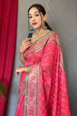 Rose Red Patola Silk Zari Weaving Saree