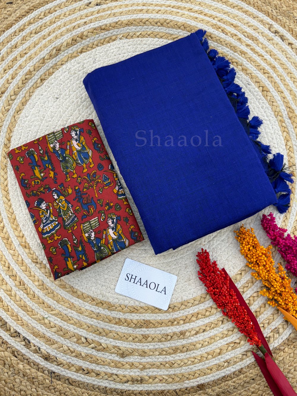 Royal Blue Handloom Cotton Saree With Designer Blouse