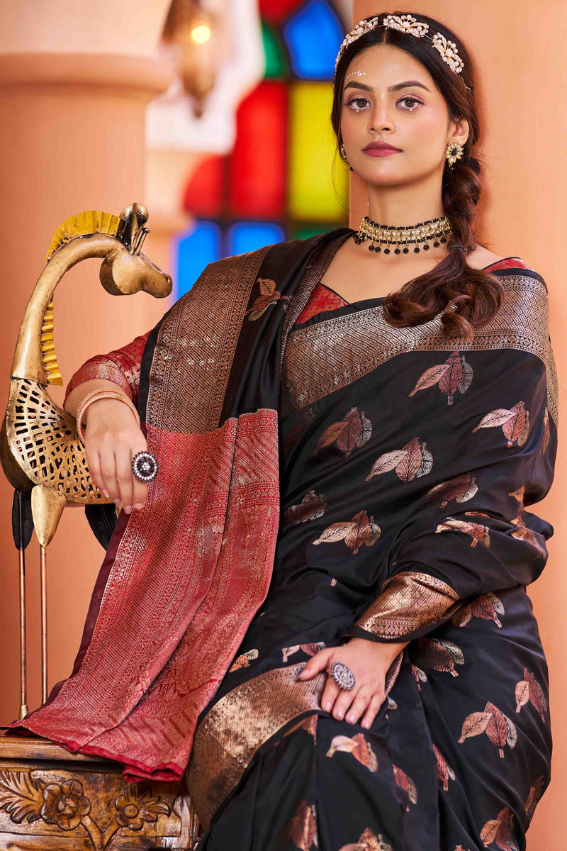 Raven Black Kanjivaram Silk Saree