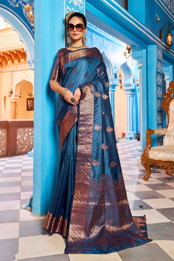 Tory Blue Banarasi Katan Silk Saree