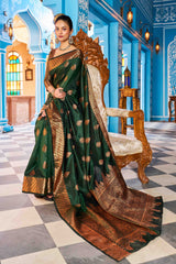 Bottle Green Banarasi Katan Silk Saree