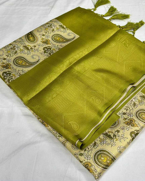 Light Green Digital Print Soft Pattu Silk Saree