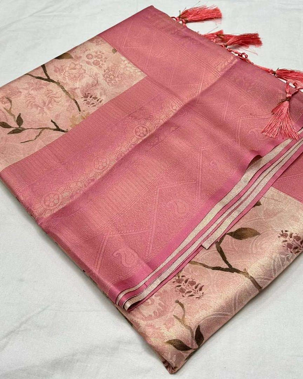 Baby Pink Digital Print Soft Pattu Silk Saree