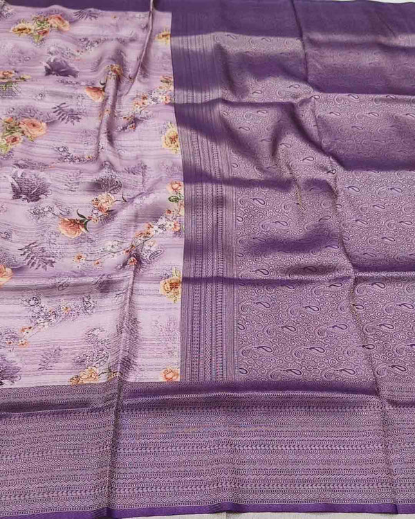 Purple Digital Print Soft Pattu Silk Saree