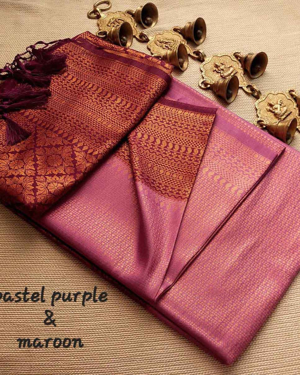 Pastel Purple & Maroon Soft Pattu Silk Saree