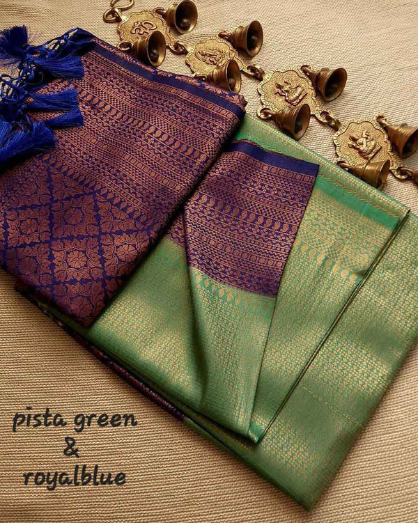 Pistal Green & Royal Blue Soft Pattu Silk Saree
