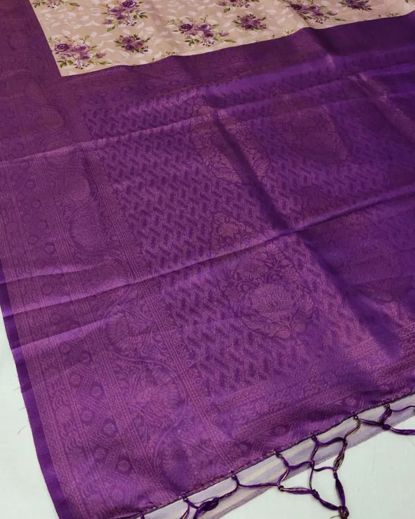 Purple Digital Print Soft Pattu Silk Saree
