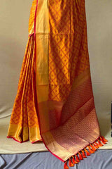 Bright Yellow Patola Silk Zari Weaving Saree