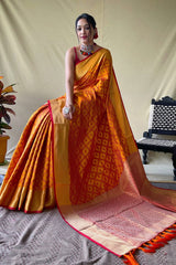 Bright Yellow Patola Silk Zari Weaving Saree