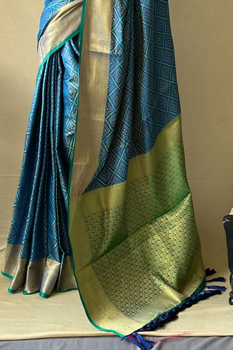 French Blue Patola Silk Zari Weaving Saree