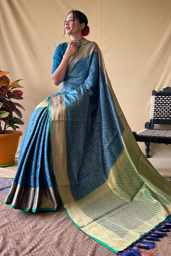 French Blue Patola Silk Zari Weaving Saree