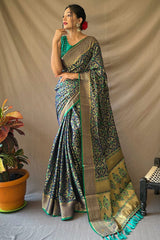 Navy Blue Patola Silk Zari Weaving Saree