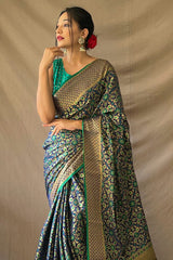 Navy Blue Patola Silk Zari Weaving Saree