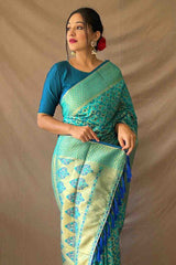 Olympic Blue Patola Silk Zari Weaving Saree