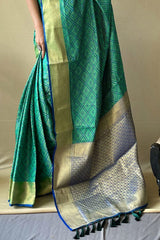 Teal Green Patola Silk Zari Weaving Saree