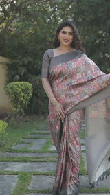 Pewter Grey Digital Printed Banarasi Silk Saree