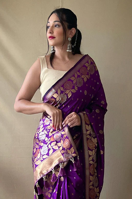 Purple Zari Weaving Banarasi Silk Saree