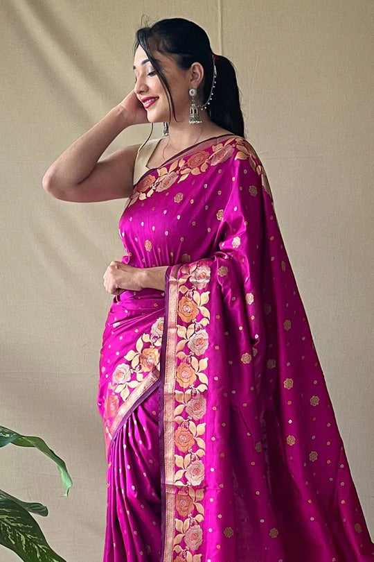 Pink Zari Weaving Banarasi Silk Saree