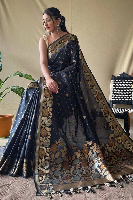 Black Zari Weaving Banarasi Silk Saree