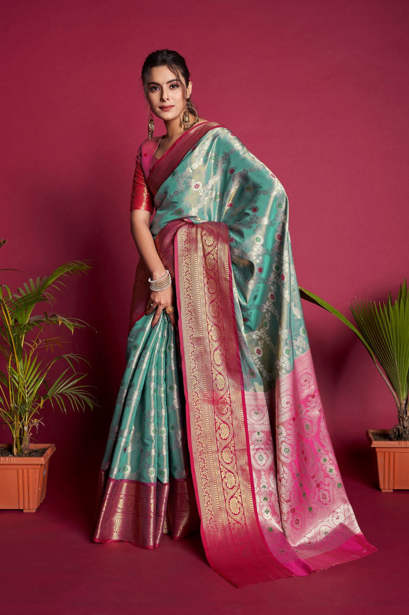 Ocean Green Kanjivaram Silk Saree