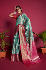 Ocean Green Kanjivaram Silk Saree