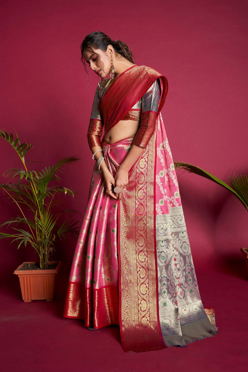 Magenta Pink Woven Kanjivaram Silk Saree
