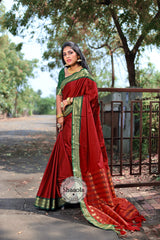 Crimson Red Soft Silk Saree With Embroidered Blouse