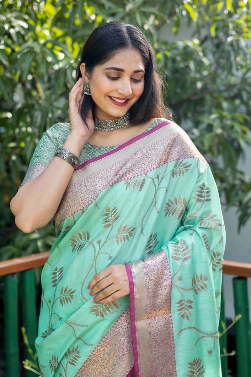 Mint Green Linen Silk Zari Woven Saree