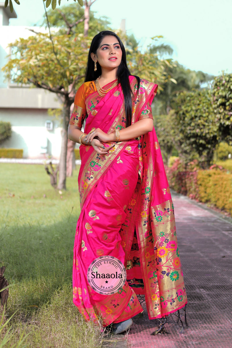 Pink Soft Silk Paithani Saree