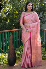 Ruby Pink Linen Silk Zari Woven Saree